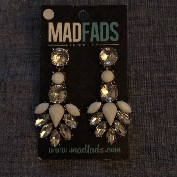 White & Cubic Zirconia Drop Costume Earrings - Picture 3 of 3